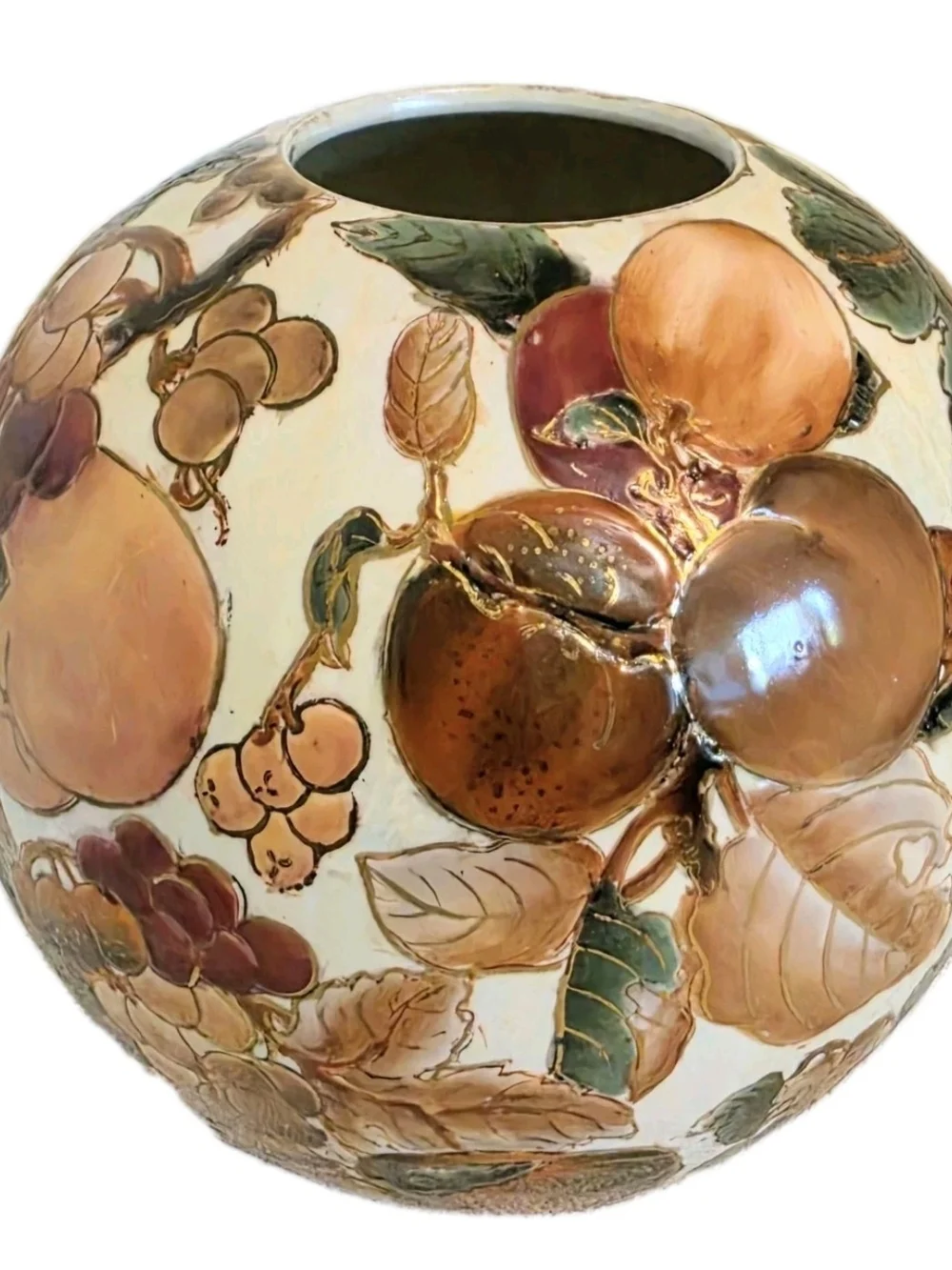 TOYO Vase Round 6.5” Fruit Gold Handpainted Fall French Country Floral